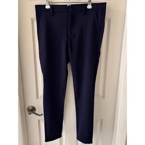 Mens Dress Pants Navy Slim Fit Flat Front Business Casual Office Trousers 36x29